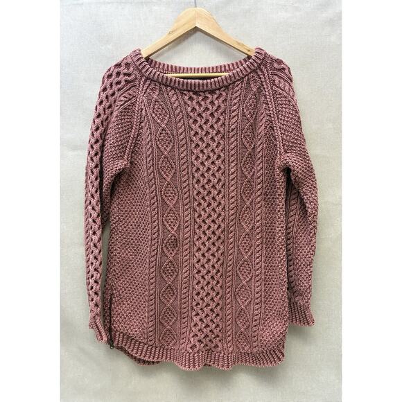 L.L.Bean Signature Cotton Fisherman Tunic Sweater L Rose Cable Knit - Picture 1 of 16
